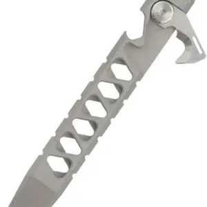 A multi-tool pocket knife with various cutouts and a hammer head.