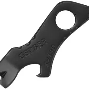 Black metal bicycle tire lever with a hole for hanging.