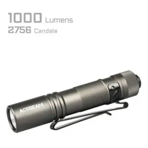 Compact tactical flashlight with 1000 lumens brightness and 2756 candela.