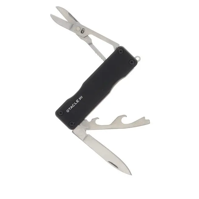 Compact multi-tool with scissors, knife, and screwdriver.
