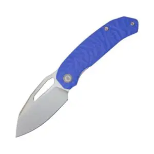 Compact folding knife with a blue handle and sharp blade.
