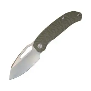 Compact folding knife with a textured black handle and a sharp stainless steel blade.