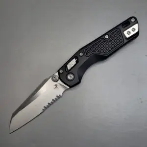 Microtech MSI Mini Black Aluminum Frag 3.18″ S/E Stonewash Partial Serrated 210M-11FR