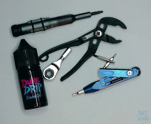 EDC gear maintenance — Duke Drip Blade Oil with everyday carry tools at 381EDC