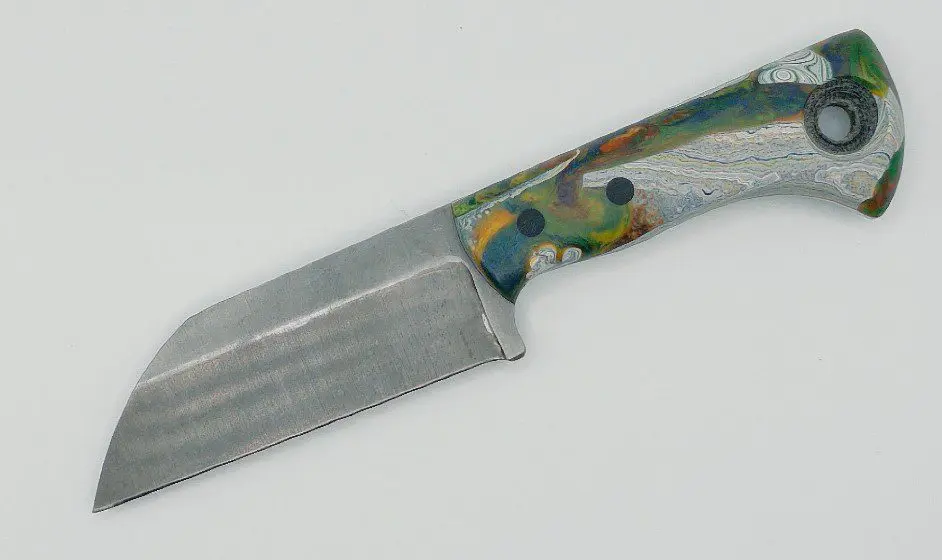 Fire Creek Forge Buckthorn Wharncliffe fixed blade knife, back side full profile