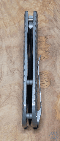 McNees Little Dixon spine view, Frag milled titanium handle and backspacer