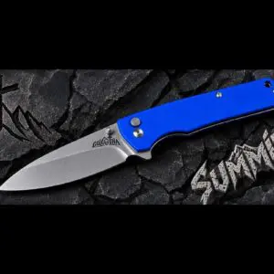 Golgotha Cutlery Summit — blue G10 button lock folding knife