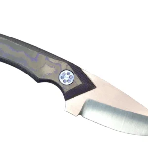 Close-up of a folding knife blade and handle.