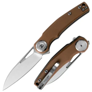 DREAMTECH Knife - Brown G10 Handle D2 Blade Button Lock D4130GBR