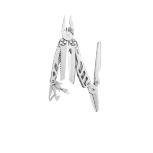 Multi-tool with various foldable tools, including pliers and knife.