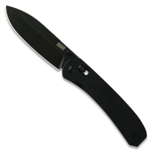 Black folding knife with a sleek design.
