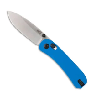 Blue folding pocket knife with a stainless steel blade.