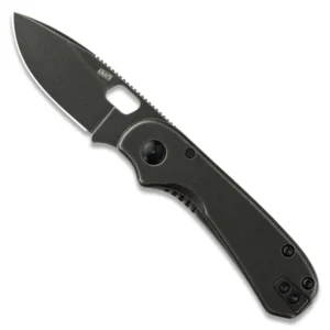 A sleek black folding pocket knife with a compact design.