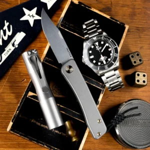 Tactile Knife Co | Bexar | Titanium Handle | Magnacut Clip Point Blade | Bronze Accents edc